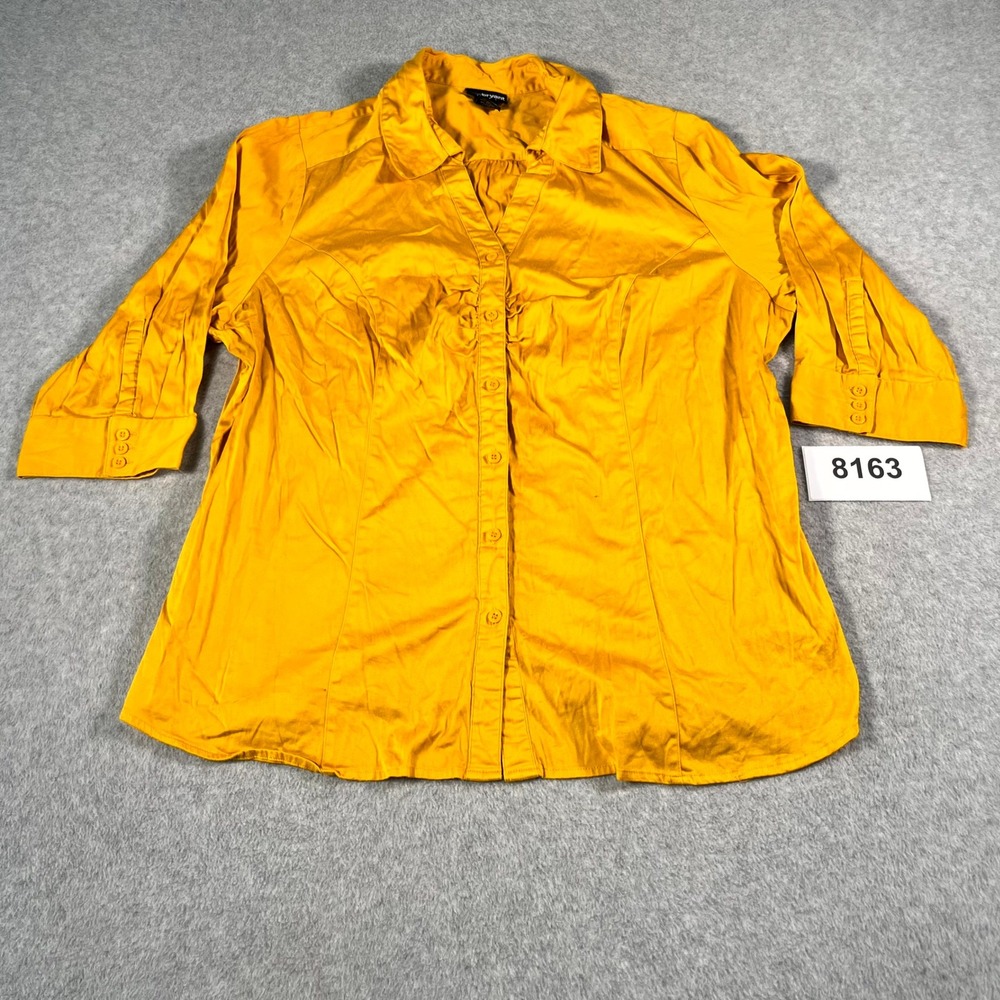 Lane Bryant Shirt Womens  22/24W Yellow Cotton Stretch Collared Button Up Casual